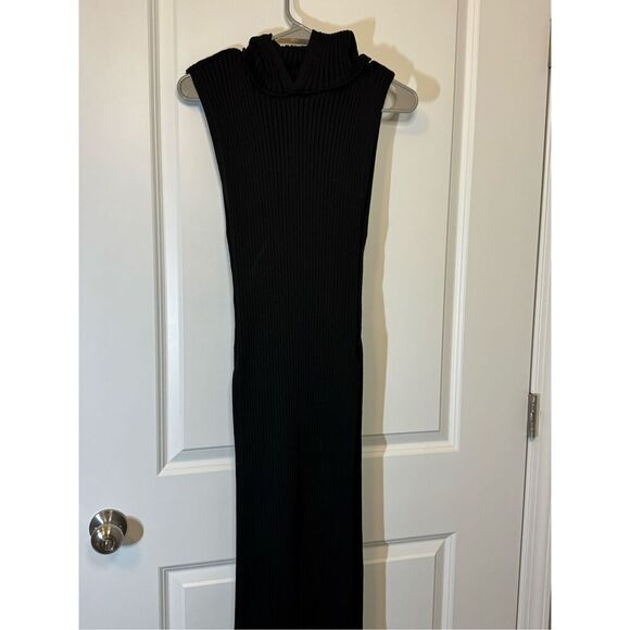 ZARA Hooded Ribbed Knit Tunic Black - Picture 6 of 10